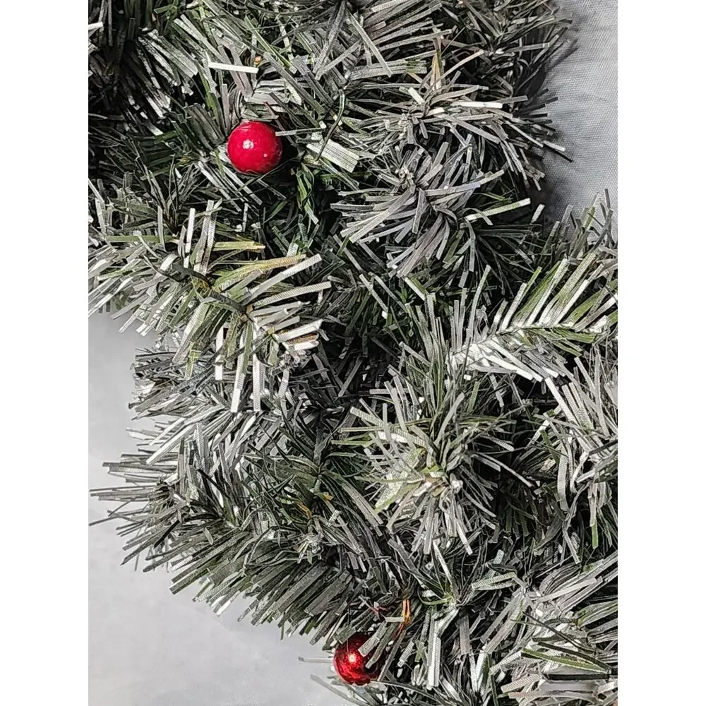Gorgeous Winter Christmas Wreath for Front Door White Flowers Silver Ribbon 21